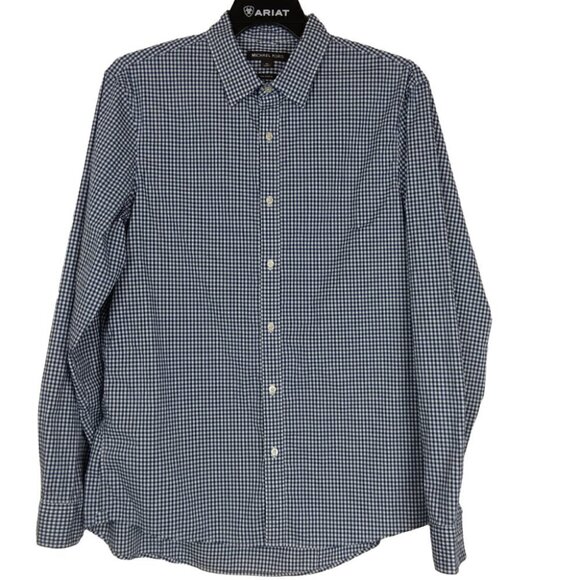 Michael Kors | Trim Stretch Blue Check Shirt Button Front | Size XL - Picture 1 of 10